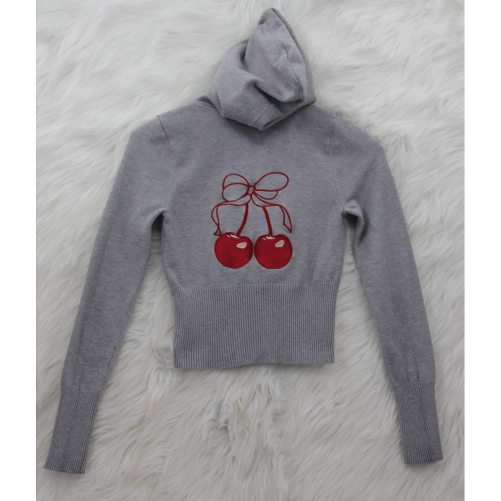 Urban Weekend Hoodie ZipUp Medium Gray Cropped Cherry Girl Graphic Y2K Vintage